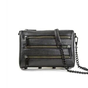 Rebecca Minkoff Crossbody Bag Triple Zip‎ Chain Strap Black Leather new